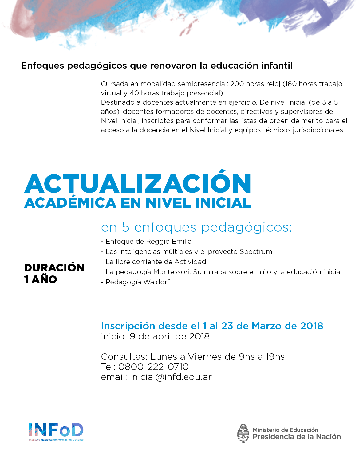 Flyer de convocatoria para la Actualización de Nivel Inicial 2018